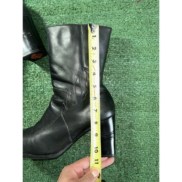 Harley Davidson Size 10 Black Leather Flame Boots Heels Double Zipper - Picture 11 of 11